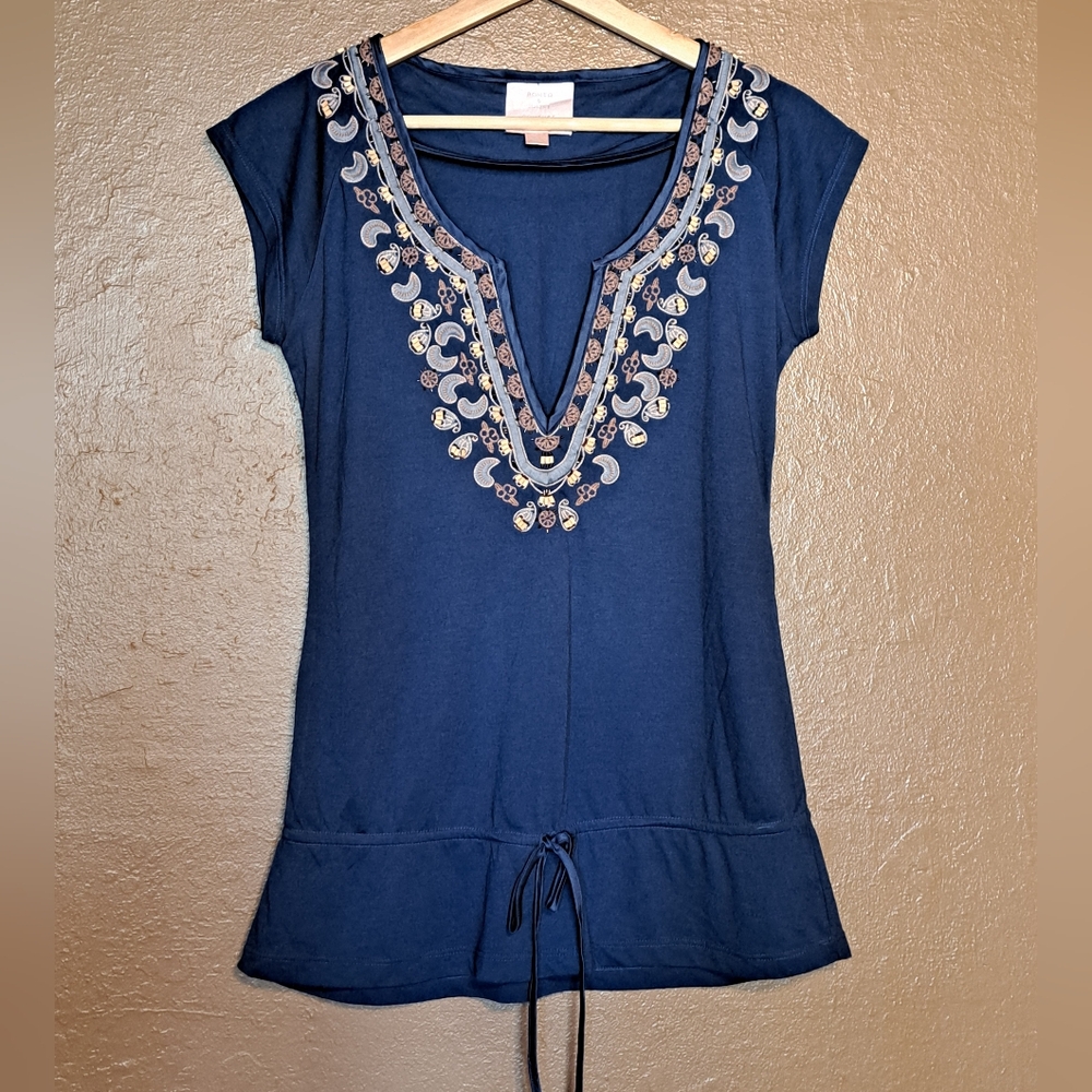 Large Romeo & Juliet Couture Blue Embellished Cap Sleeve Top